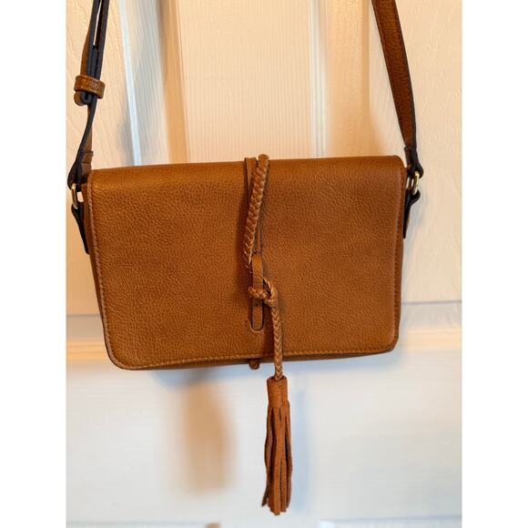 Handbags - Street Level Brown Boho Tassel Pebbled Faux Leather Crossbody Purse